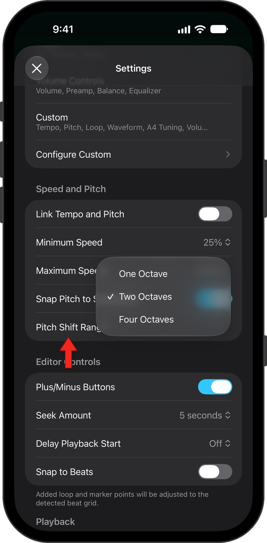 Pitch shift range