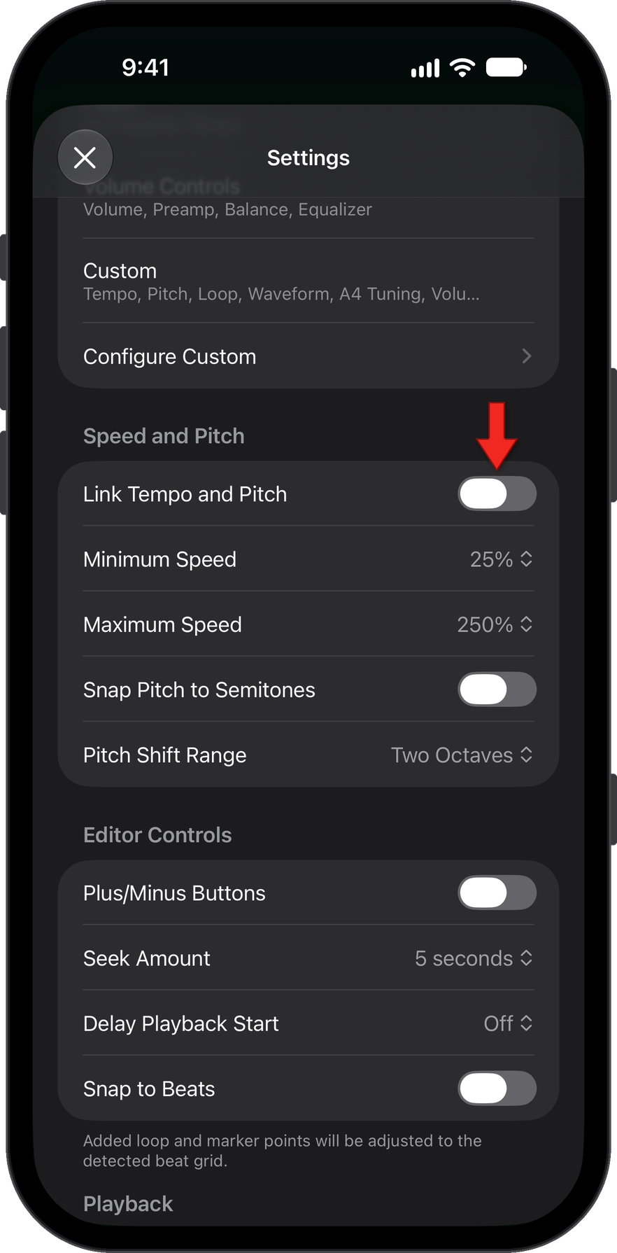 Link pitch and tempo