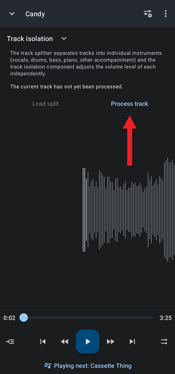 Track isolation with an arrow pointing at Process track