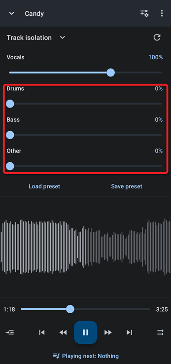 Drums, bass and other sliders at 0 percent