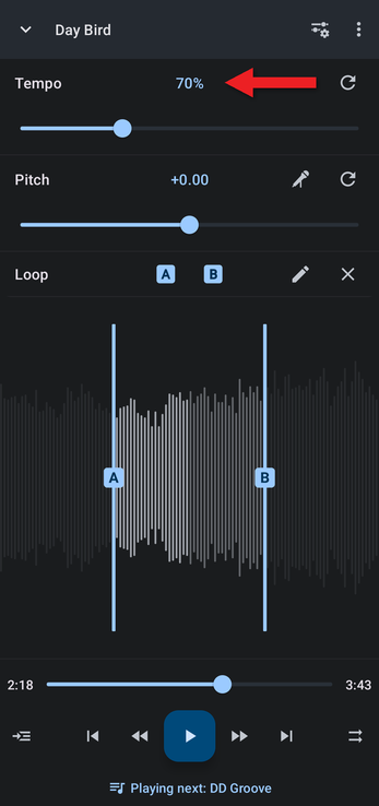 Editor with the tempo lowered