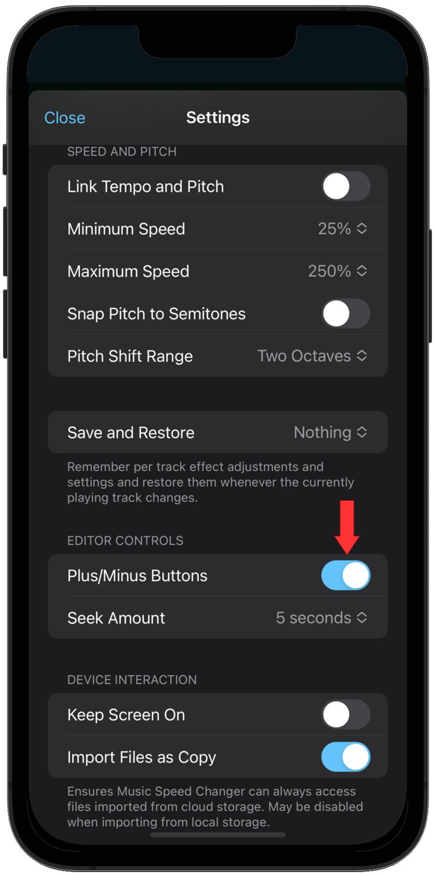 Plus/Minus buttons toggle