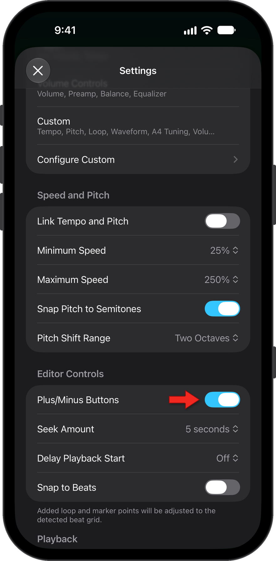 Plus/Minus buttons toggle