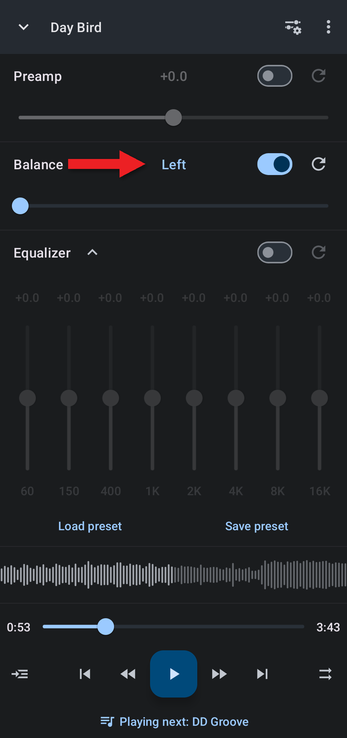 Balance slider fully to the left