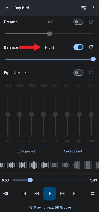 Balance slider fully to the right