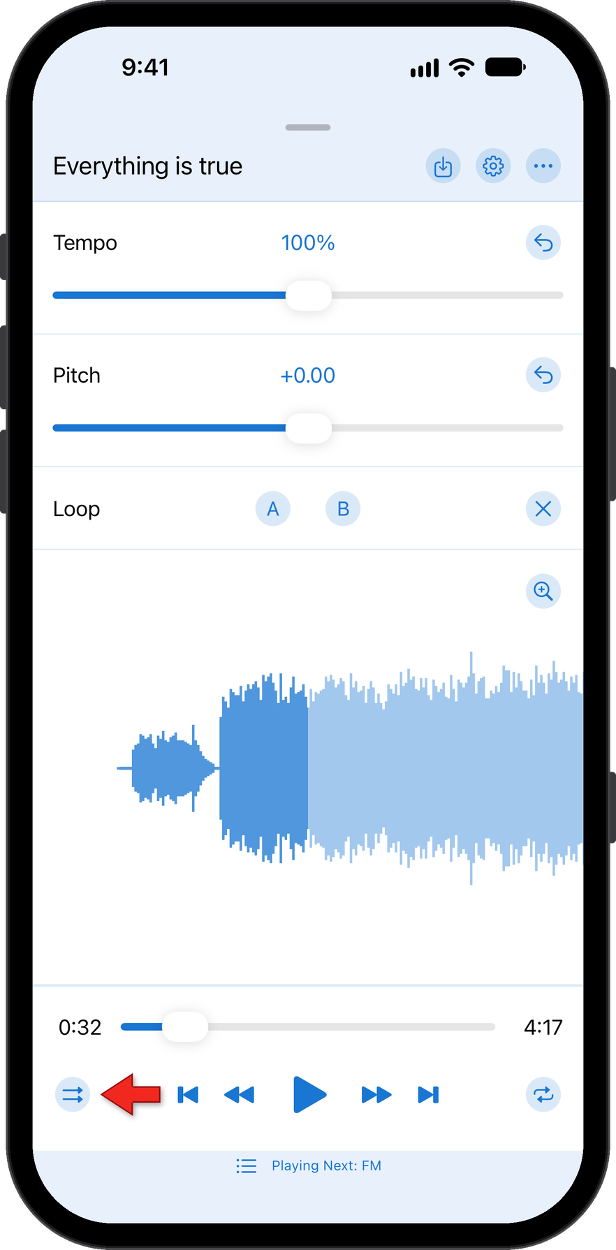Location of the shuffle button