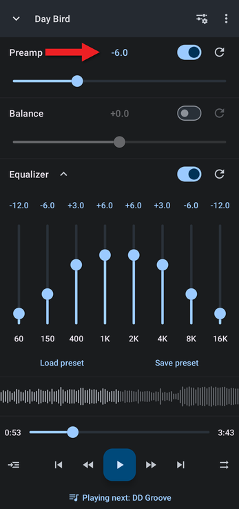 Preamp lowered to avoid clipping