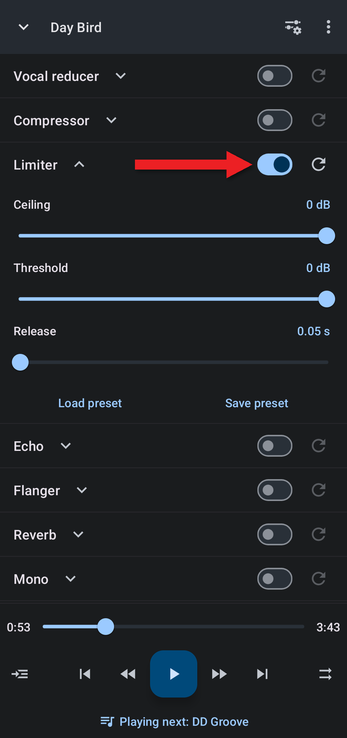 Limiter turned on to prevent clipping