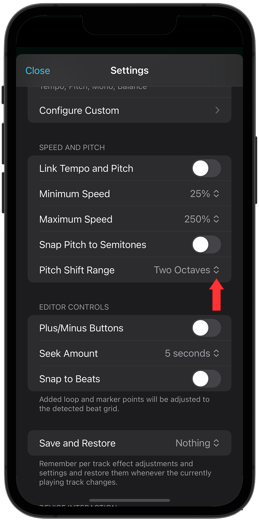 Pitch Shift Range