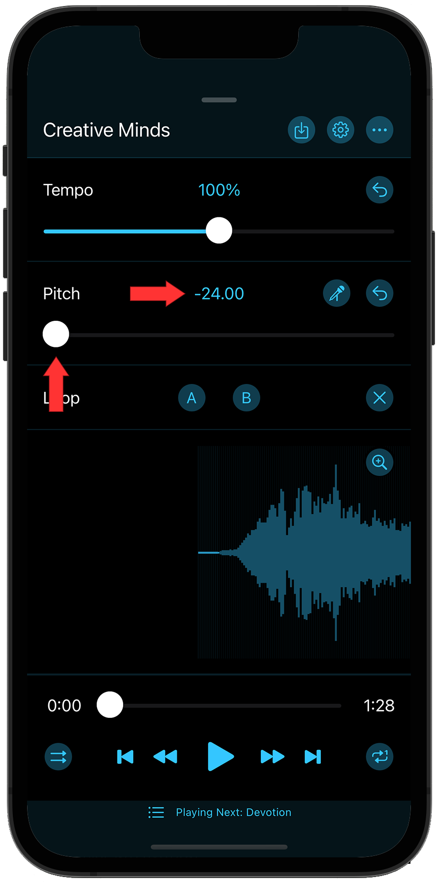 Adjusting through the pitch range