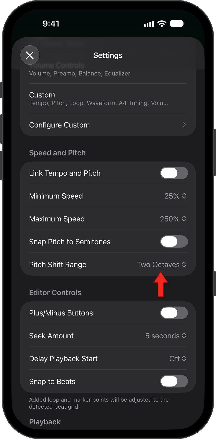 Pitch Shift Range