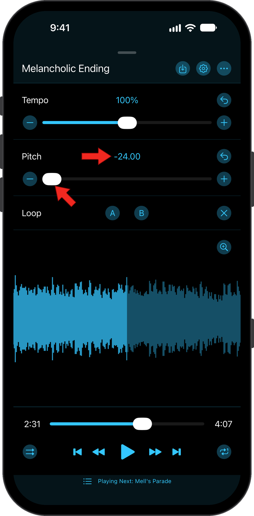 Adjusting through the pitch range