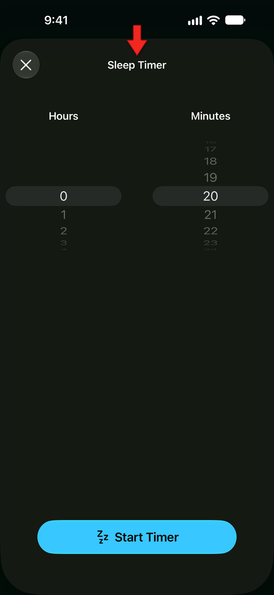 The Sleep Timer screen
