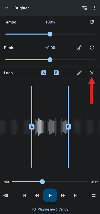 Arrow pointing at the X button