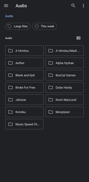 File picker showing audio folders
