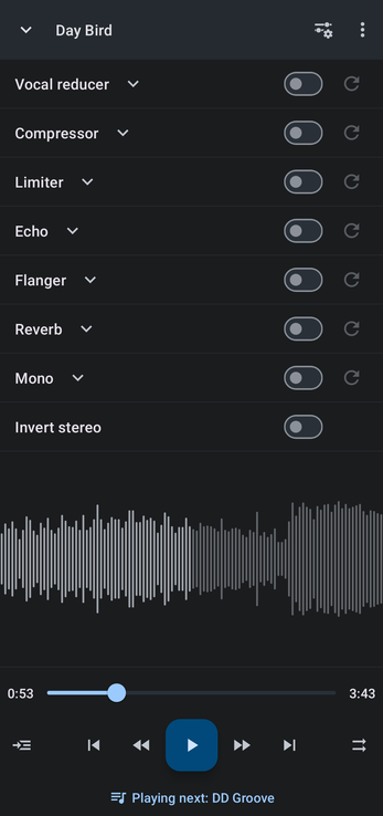 Effects layout listing all the effects