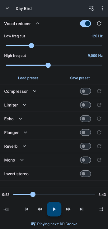 Vocal reducer settings