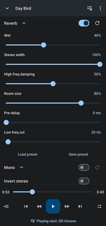 Reverb settings