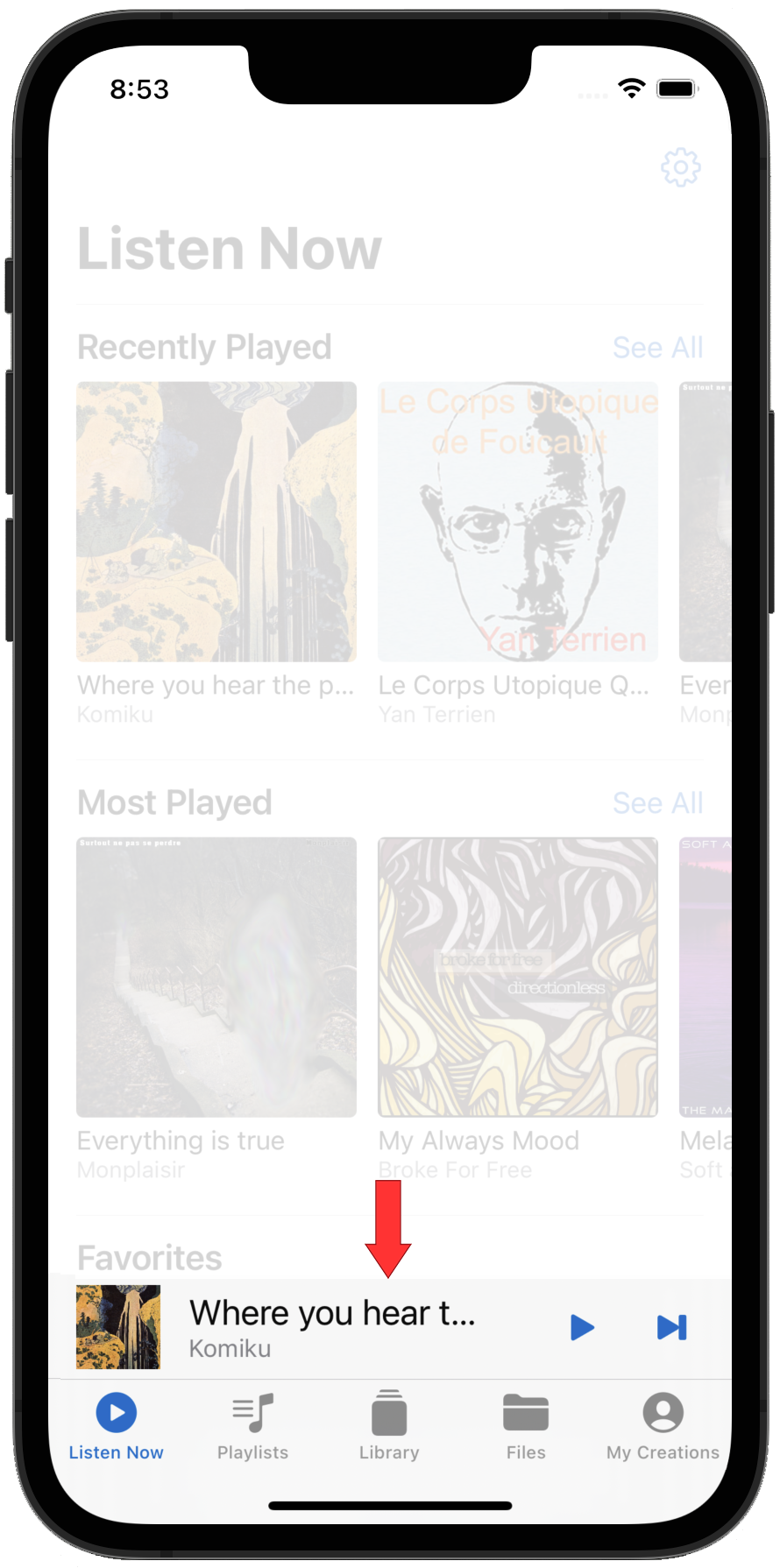 image of the bottom mini player