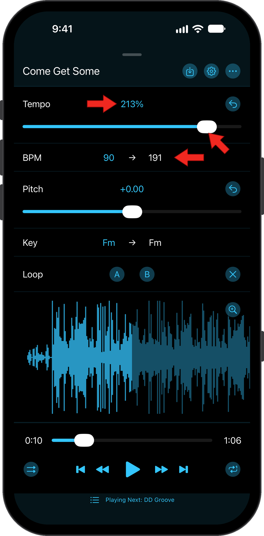 Adjust BPM with the Tempo Component