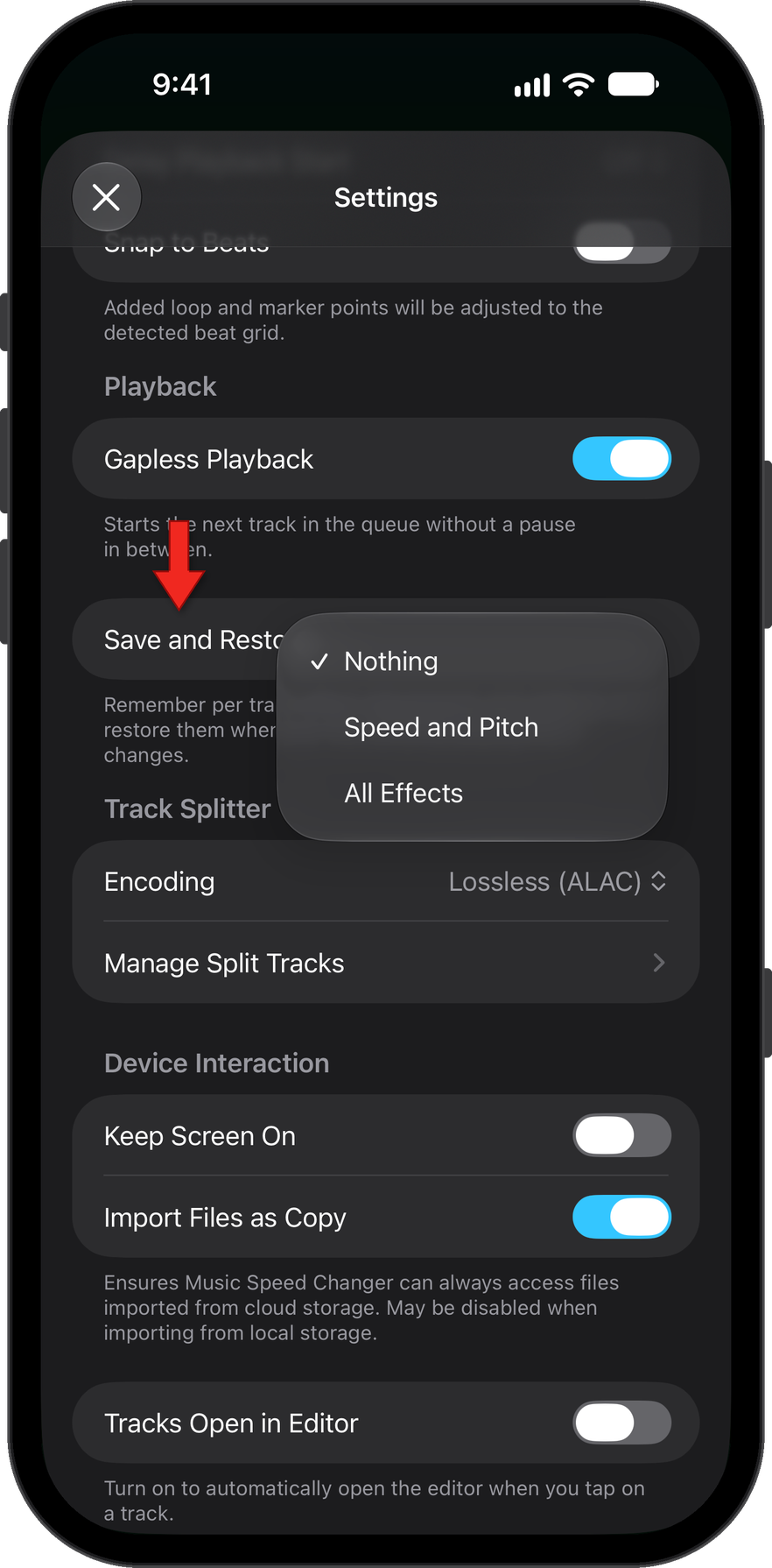 Remember and restore track settings