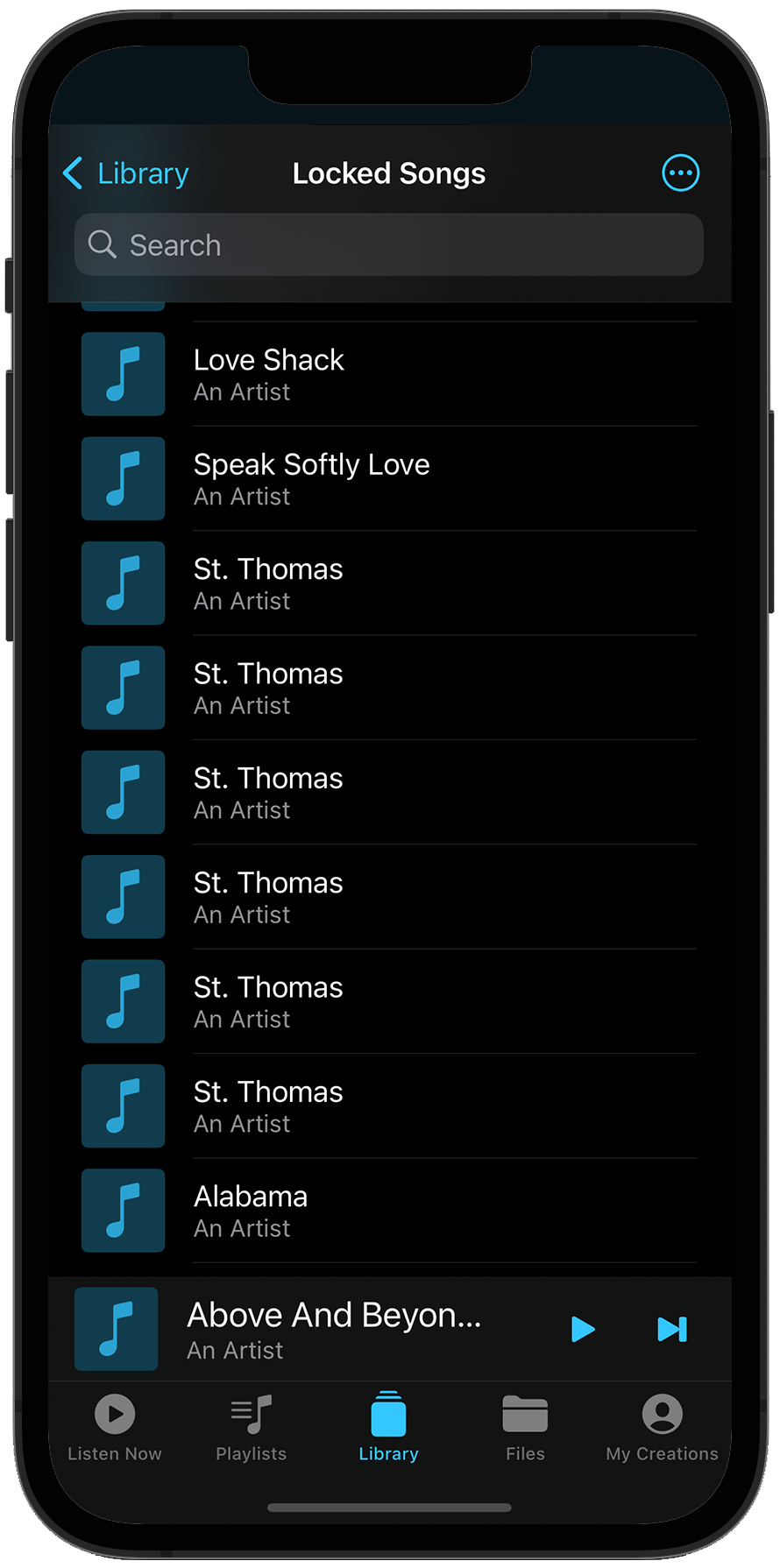 Locked tracks list