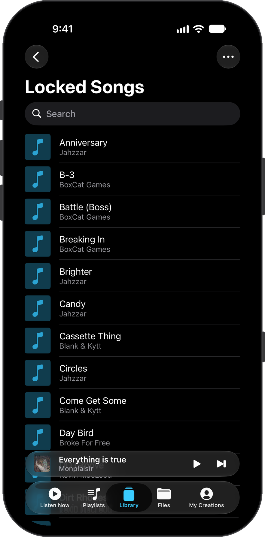 Locked tracks list