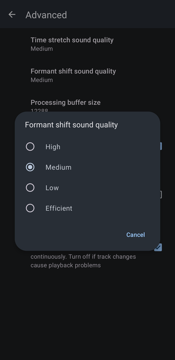 Formant shift sound quality options