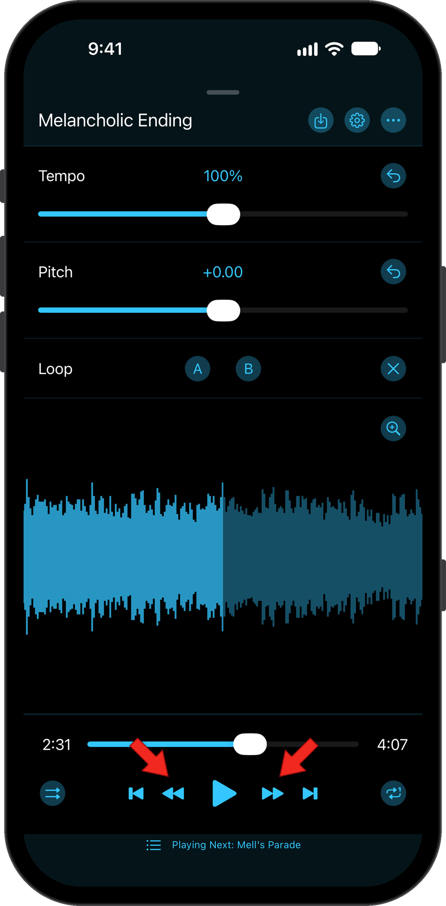Location of seek buttons