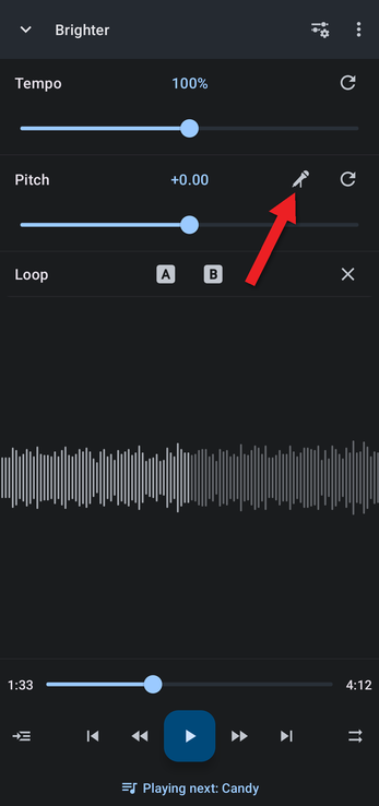 Arrow pointing at the formant button on the Pitch row