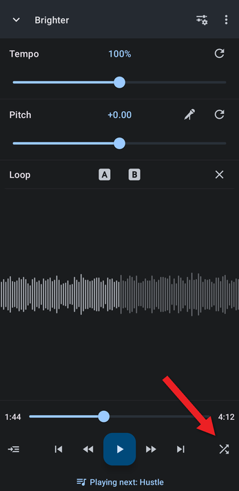 Shuffle turned on, with crossed arrows on the button
