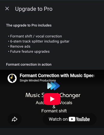 Upgrade to Pro screen listing what's included