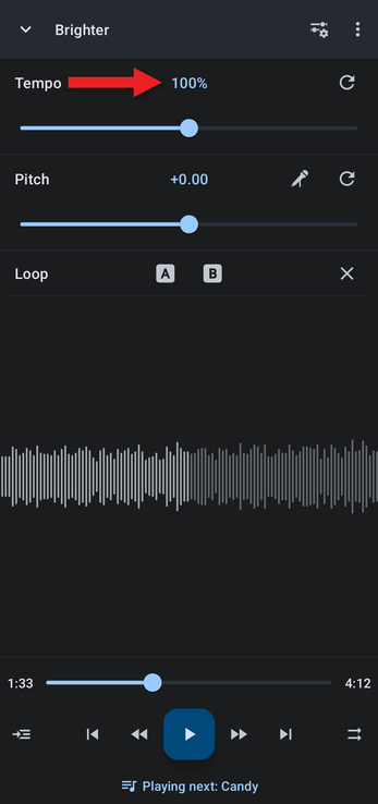 Arrow pointing at the Tempo value in the editor