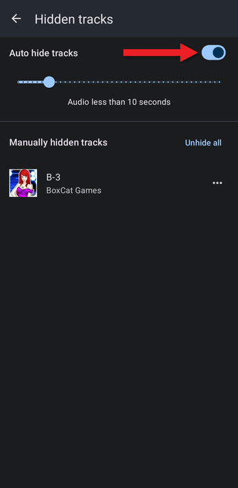 Auto hide tracks switched on with the slider set to 10 seconds