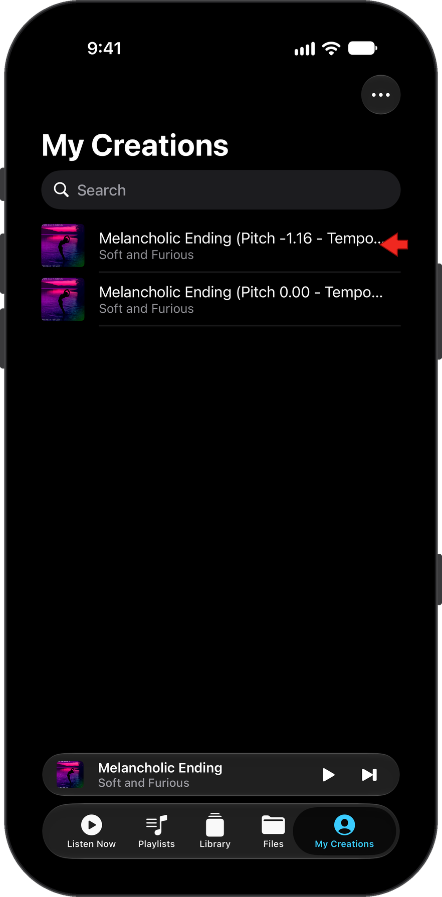 Long press on song to open the share menu