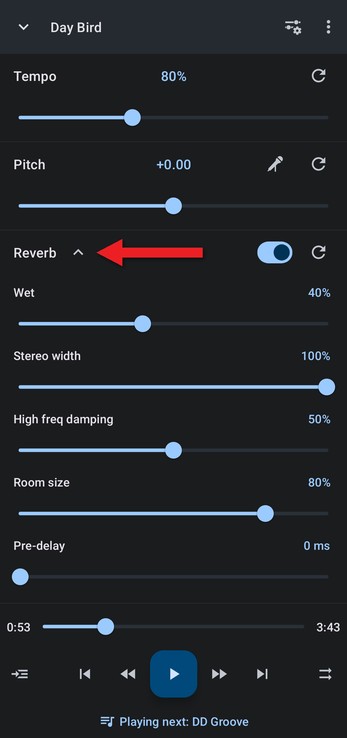 Reverb settings expanded