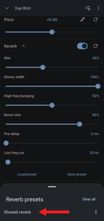 Reverb presets list