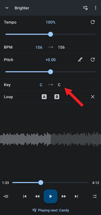 Editor showing the Key and BPM section