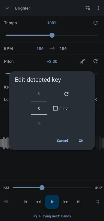 Edit detected key dialog