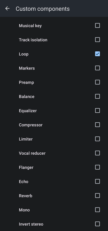 Custom components list scrolled to the effects
