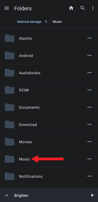 Folder list with the path bar at the top