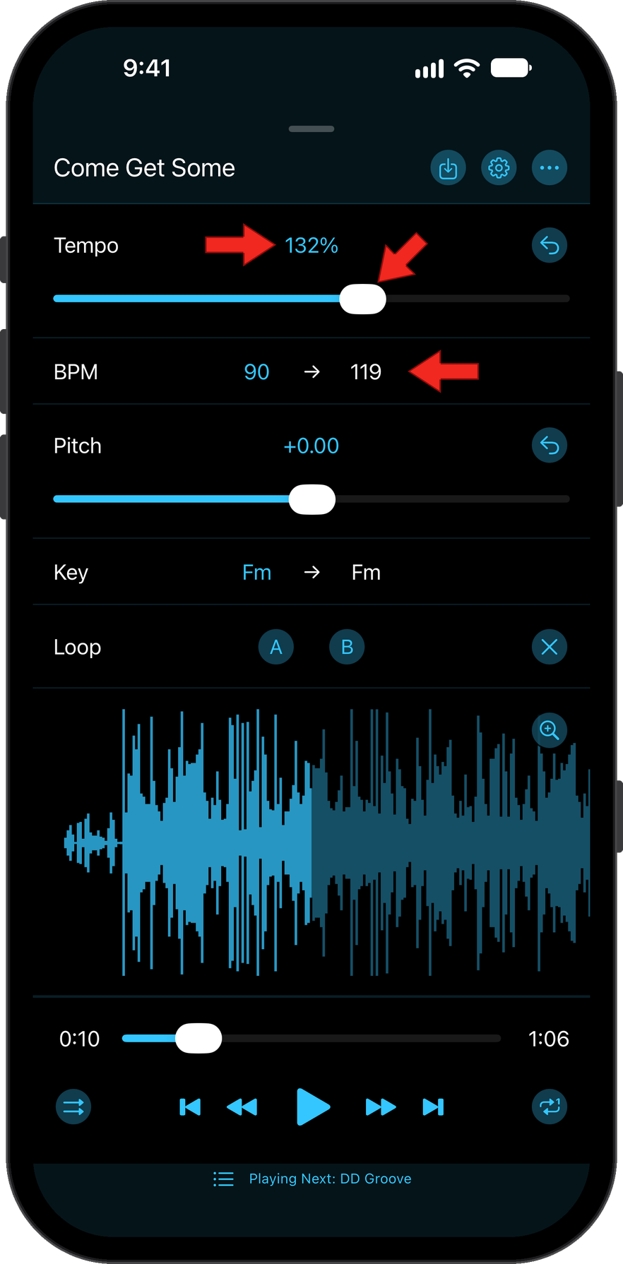 Adjust BPM with the Tempo Component