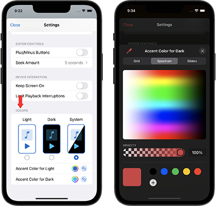 Color adjustments in Settings