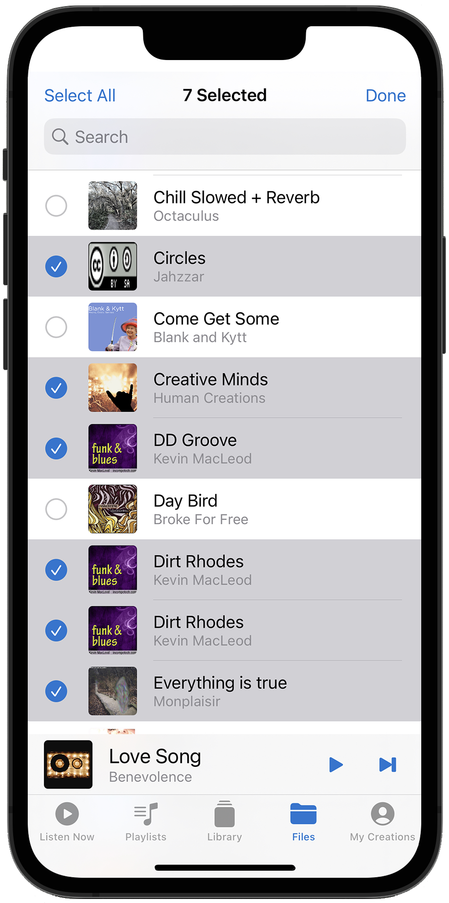 Multiple tracks selected