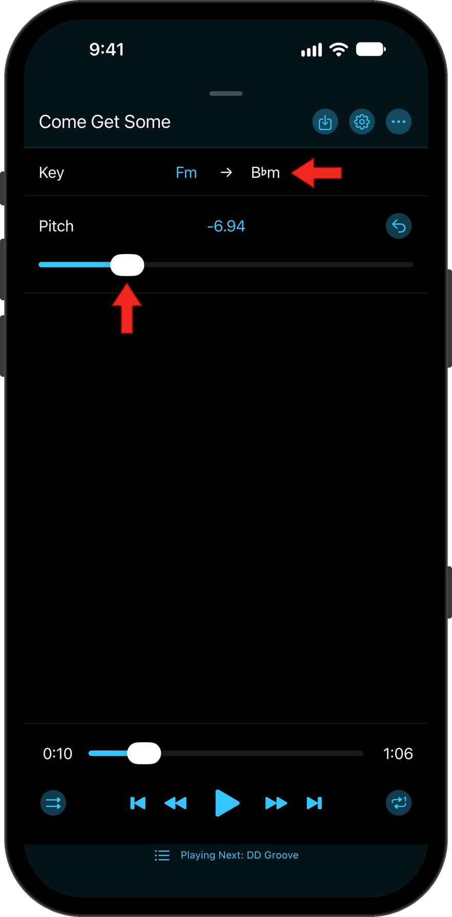 Shift Musical Key with the Pitch Component