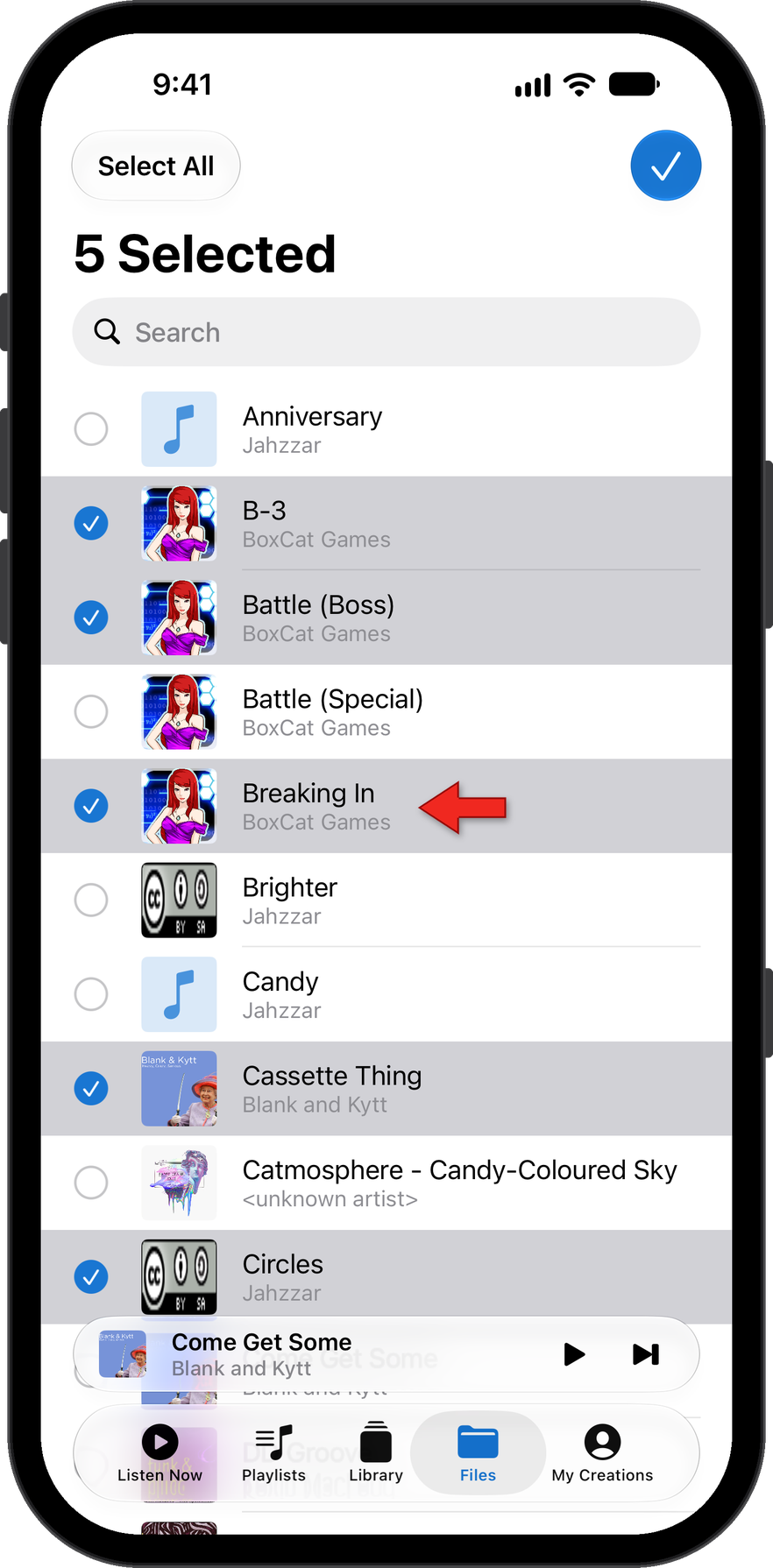 Select all files to delete in Music Speed Changer iOS