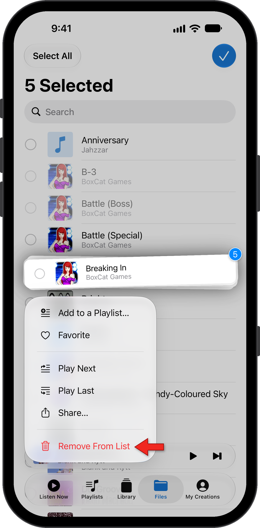 Remove files from Music Speed Changer iOS