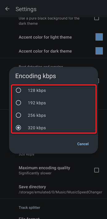 Encoding kbps dialog