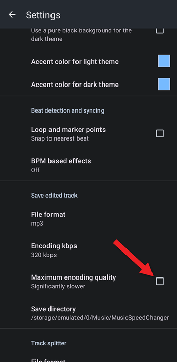 Arrow pointing at the Maximum encoding quality checkbox