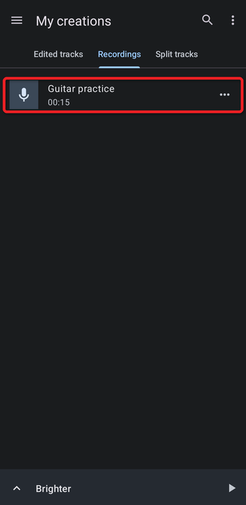 Recordings tab listing a recording
